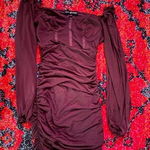 Almost Famous Rich Maroon Long Sleeve Dress